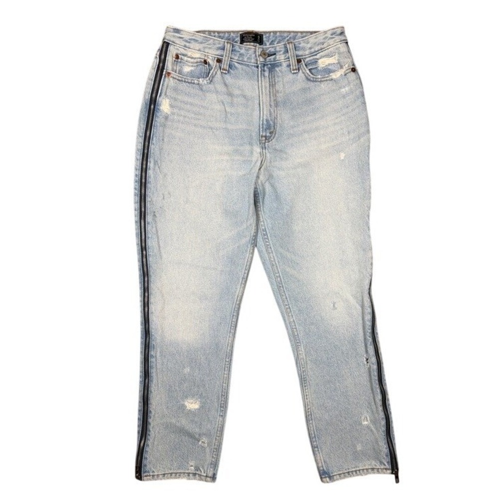 Abercrombie & Fitch Annie High Rise Girlfriend Jeans Light Wash‎ Side Zip 29 8R